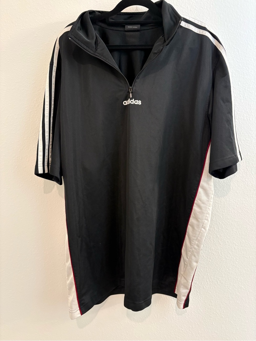 adidas Black Short-Sleeve Zip Training Jersey with White Panels